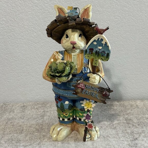 RARE UNIQUE FAUX CARVED WOOD BUNNY RABBIT FIGURINE 12” TALL - Picture 1 of 12